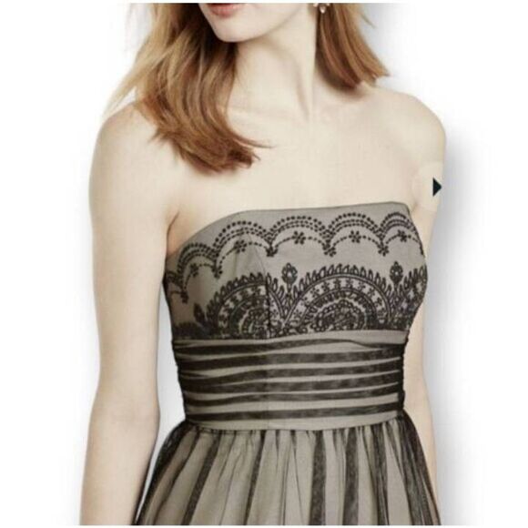 DAVID'S BRIDAL BLACK & NUDE STRAPLESS TULLE DRESS W/CAVIAR BEADING SZ.2 EUC - Picture 4 of 11